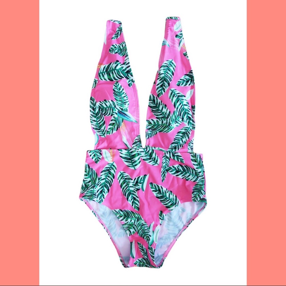 Pink Palm Print Swimsuit